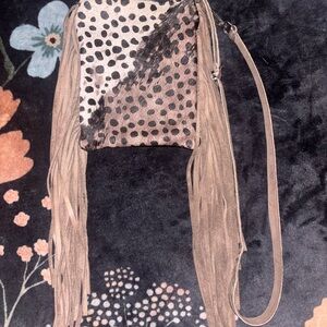 Leather Handmade Fringe Polka Dot Crossbody Bag
